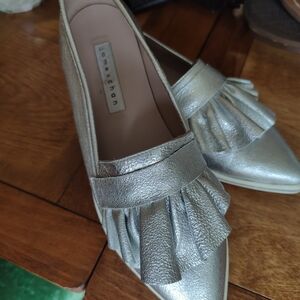 Chic Silver Loafers with Ruffle Detail
